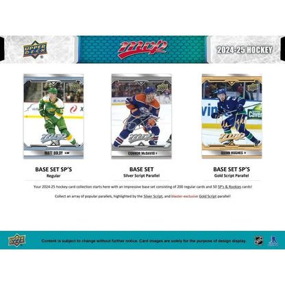 Hockey trading cards from 2024-25 Upper Deck MVP with silver script parallel