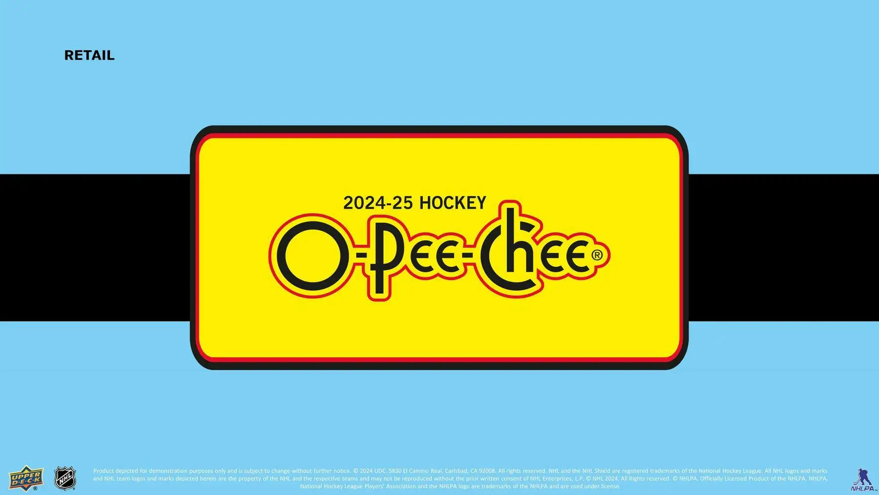 Yellow sign with O-Pee-Chee logo from 2024-25 Upper Deck Hockey Blaster featuring 600-card base set