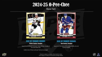 Hockey trading cards from the 2024-25 Upper Deck O-Pee-Chee base set featuring Marquee Rookies