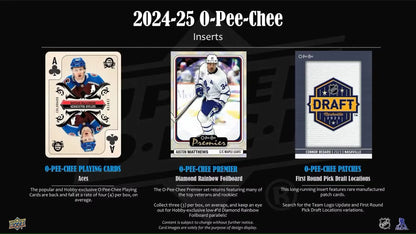 Preview of 2024-25 Upper Deck O-Pee-Chee Hockey hobby box with base set and hobby exclusive inserts