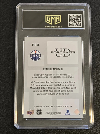 Graded Connor McDavid P33 Connor McDavid UD Portraits hockey trading card GMA 10