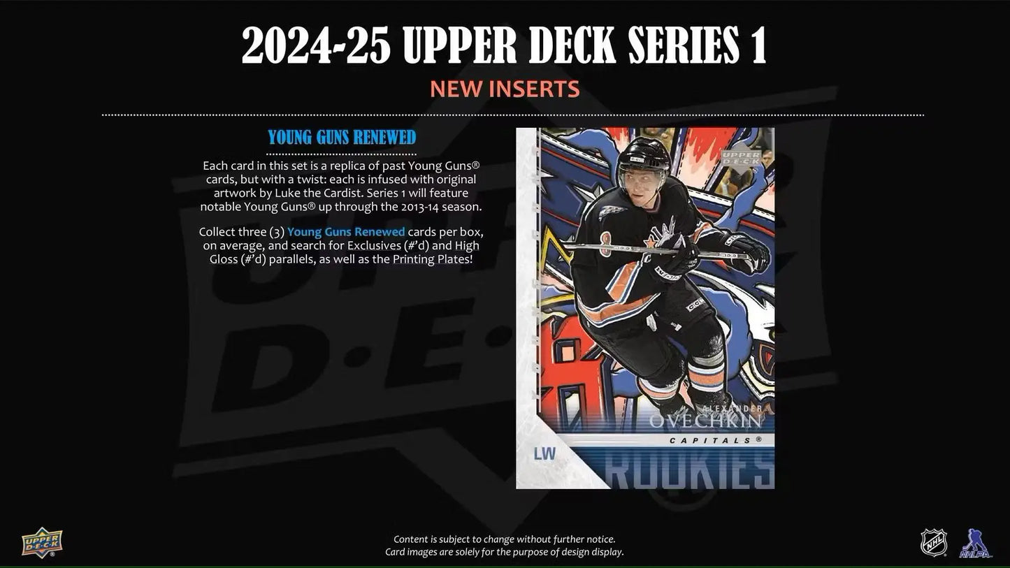 Preview of 2024-25 Upper Deck Series 1 Young Guns hockey card featuring Alex Ovechkin