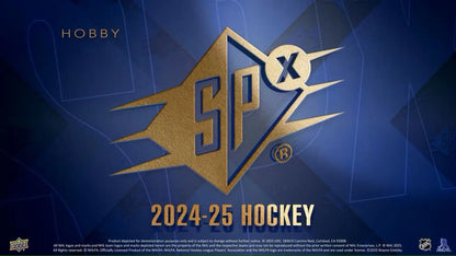 Promotional material for 2024-25 SPx Hockey trading cards featuring base set and set rookies