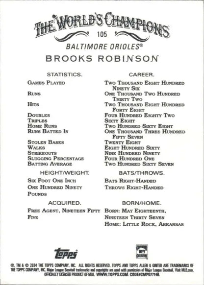 Baseball card featuring Brooks Robinson statistics for Baltimore Orioles fans