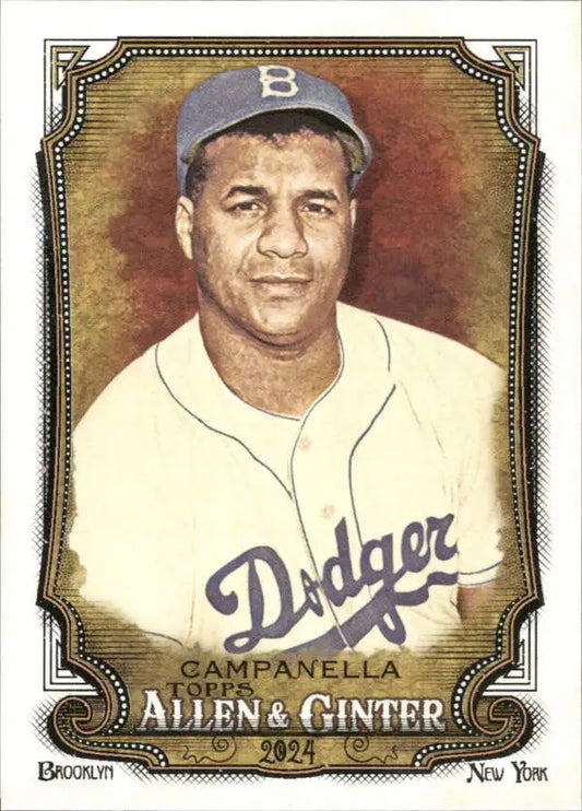 Vintage Roy Campanella Los Angeles Dodgers baseball card in white uniform with Dodger text