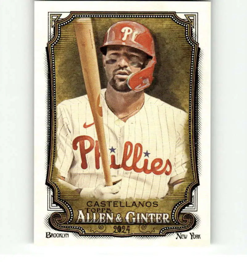 Baseball card of Nick Castellanos in Philadelphia Phillies pinstriped uniform