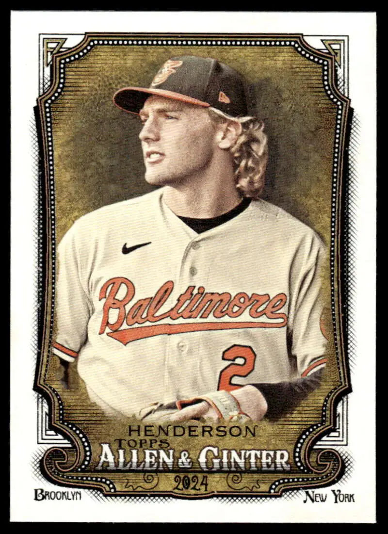 Baseball card of Gunnar Henderson in Baltimore Orioles jersey number 2