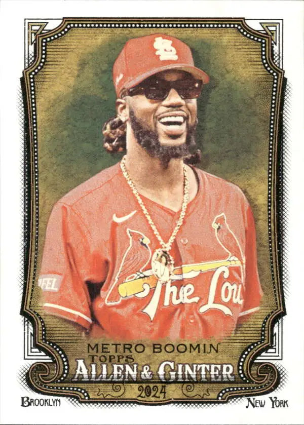 Baseball card of a St. Louis Cardinals player in red uniform for Allen & Ginter Metro Boomin