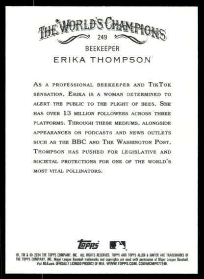 Baseball card featuring Erika Thompson, professional beekeeper and TikTok creator