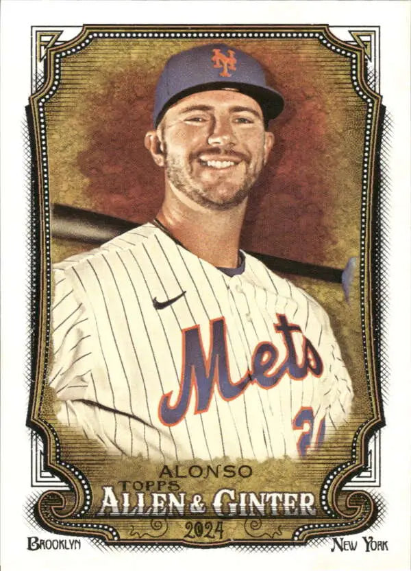 Pete Alonso New York Mets baseball card in home pinstriped uniform from 2024 Allen & Ginter