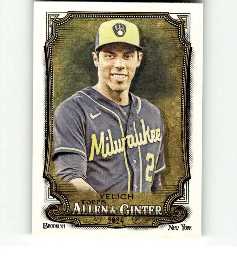 Christian Yelich Milwaukee Brewers Baseball Card in navy uniform with gold lettering