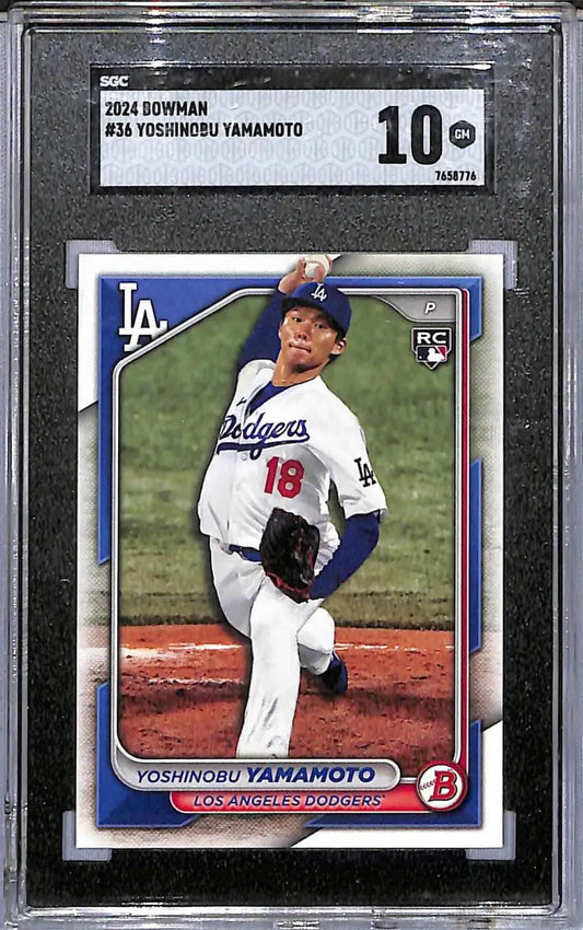 Graded Yoshinobu Yamamoto baseball card 2024 Bowman Gem RC Rookie SGC 10