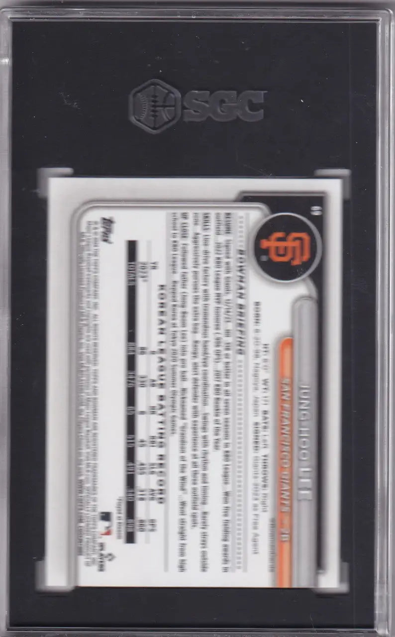 Graded baseball card of 2024 Bowman #69 Jung-Hoo Lee SGC 10 for San Francisco Giants