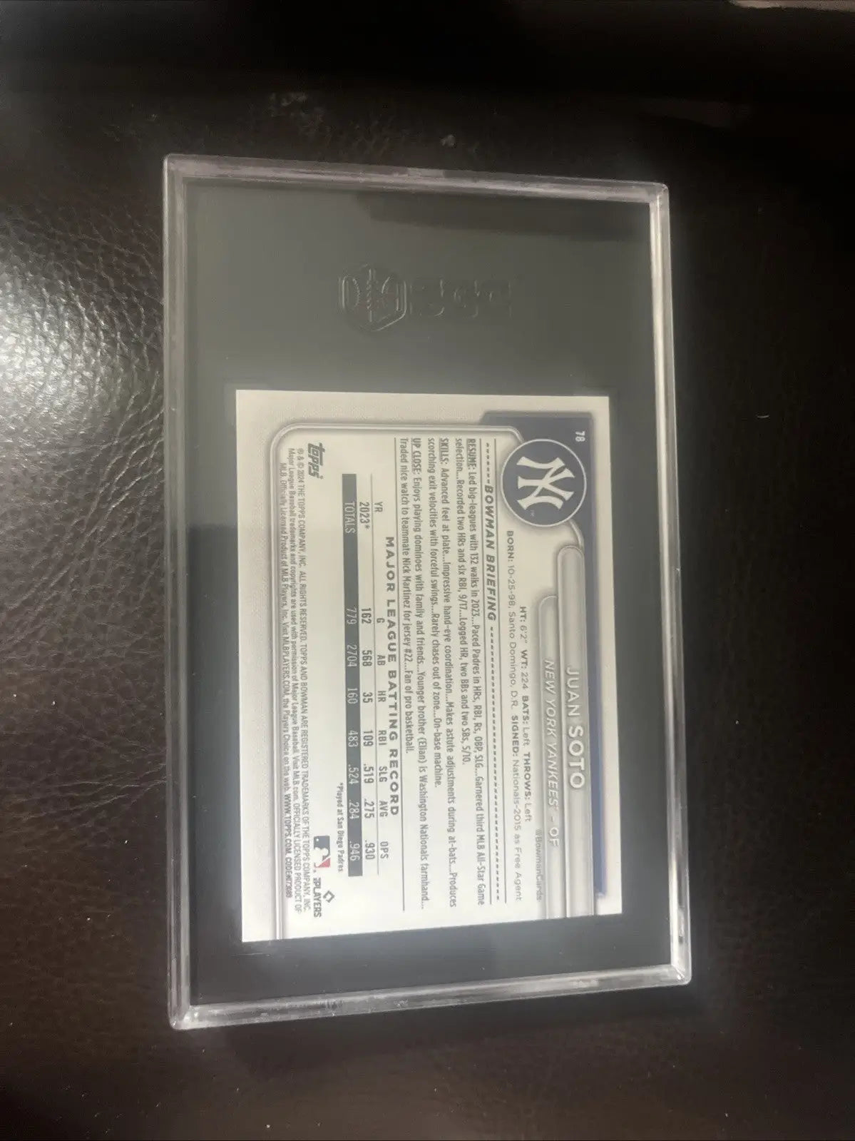 Graded Juan Soto trading card 2024 Bowman #78 SGC 10 Gem Mint collectible image