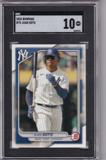 Graded Juan Soto baseball card SGC 10 featuring New York Yankees from 2024 Bowman