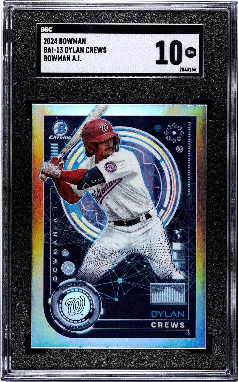 Graded baseball card of Dylan Crews SGC 10 with holographic design for Washington Nationals