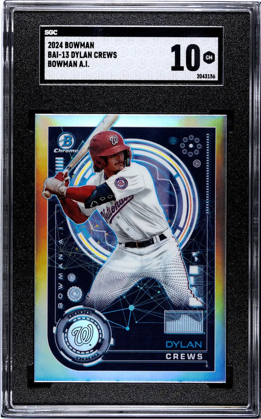 Graded baseball card of Dylan Crews SGC 10 with holographic design for Washington Nationals
