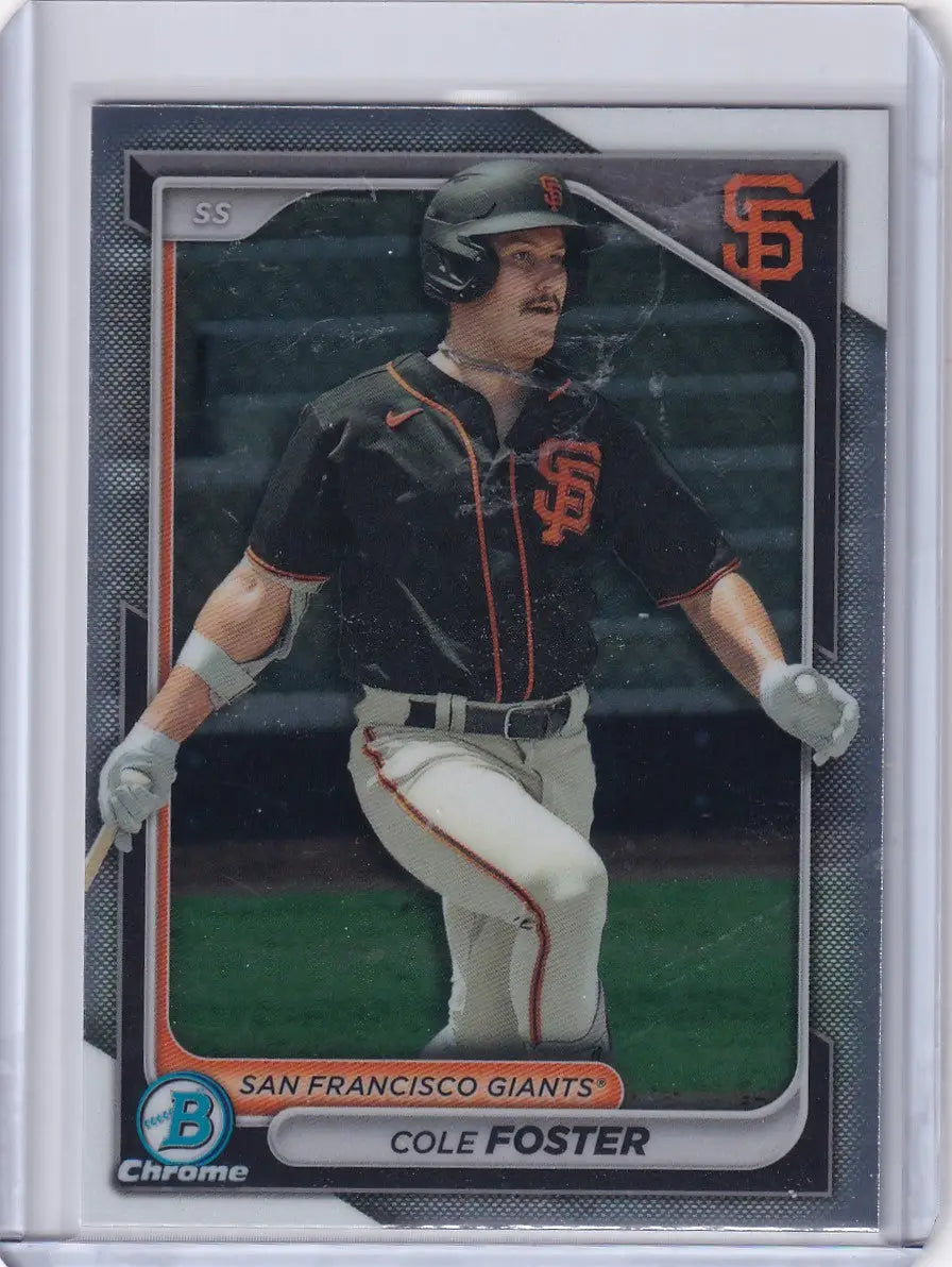 Baseball card of Cole Foster in batting stance for San Francisco Giants Bowman Baseball