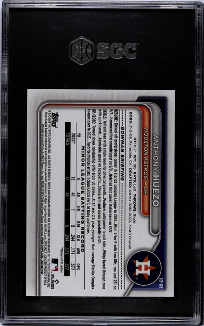 Back side of 2024 Bowman Anthony Huezo Mini Diamond SGC 9 in protective case