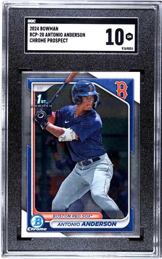 Graded Antonio Anderson SGC 10 baseball card in case, Boston Red Sox prospect