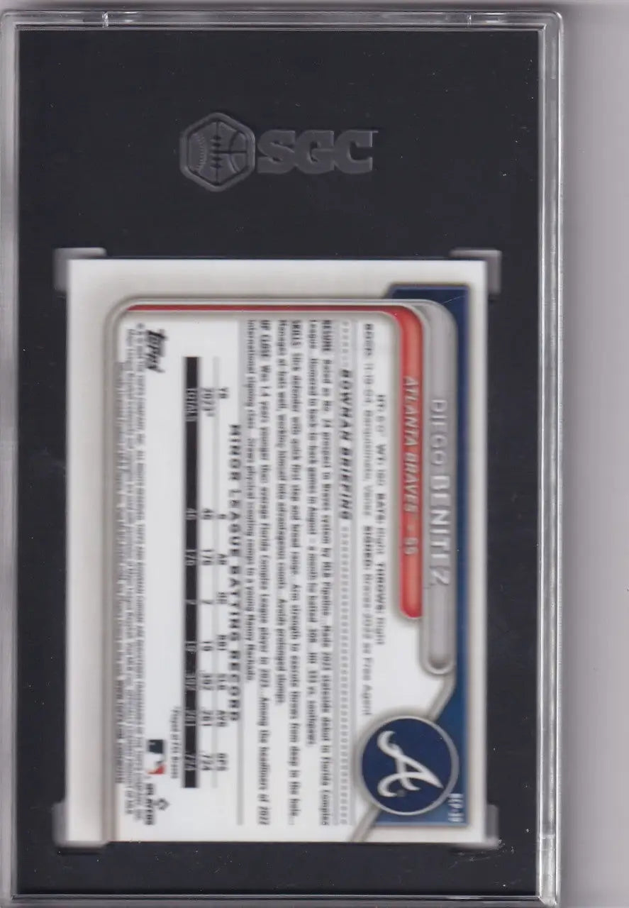 2024 Bowman BCP-39 Diego Benitez card in protective case for Atlanta Braves collectors