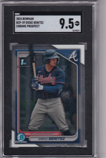 Graded BGS 9.5 2020 Bowman Chrome card of Diego Benitez, Atlanta Braves player at bat