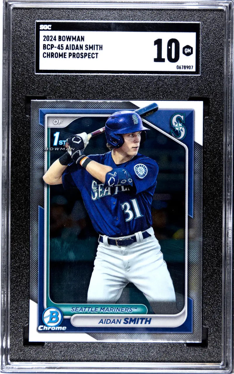 Graded 2024 Bowman Aidan Smith SGC 10 baseball card in blue Mariners jersey, number 31