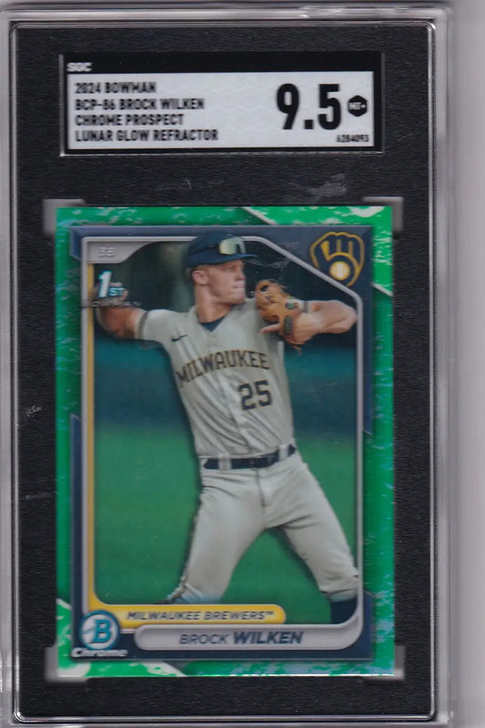 Graded BGS 9.5 2014 Bowman Chrome Green Refractor Brock Wilken Lunar Glow SGC card