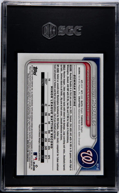 Graded Yohandy Morales SGC 10 GEM MINT sports trading card in protective case