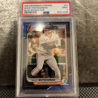 Graded 2024 Bowman Chrome Adley Rutschman Blue Refractor baseball card PSA 9