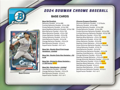 2024 Bowman Chrome Baseball Hobby Box with refractor parallel, orange refractor, superfractor