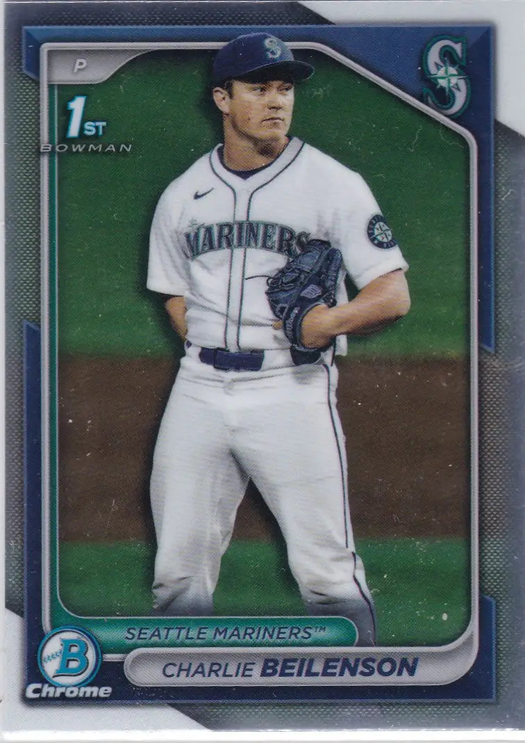 Baseball card of Charlie Beilenson 1st Bowman in Seattle Mariners home uniform