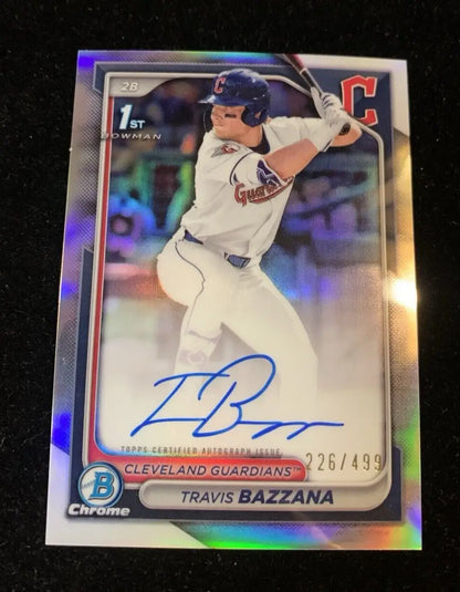 Travis Bazzana autographed 2024 Bowman Draft trading card refractor #226/499 Guardians