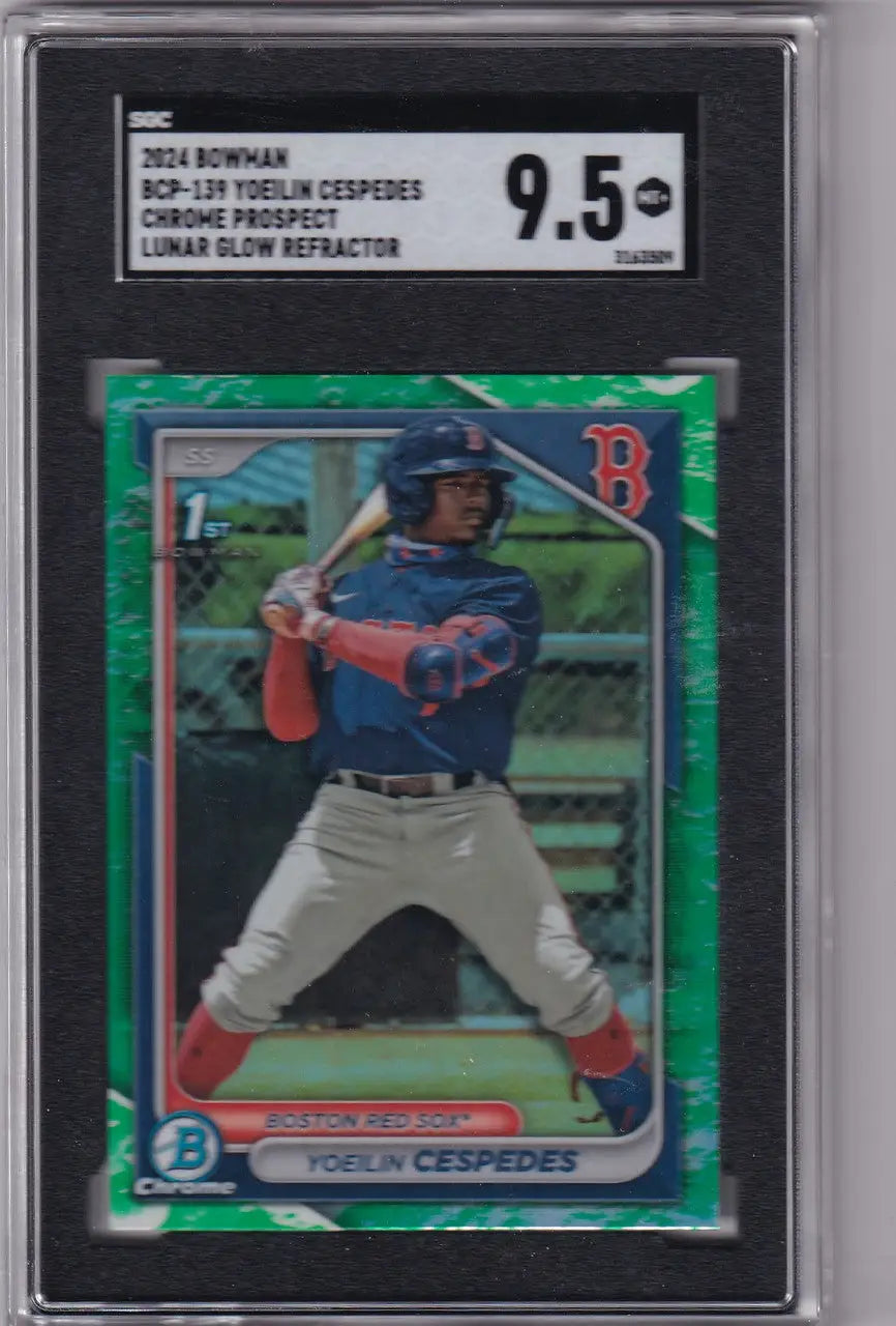 Graded BGS 9.5 Yoeilin Cespedes SGC baseball card of Boston Red Sox player in batting stance