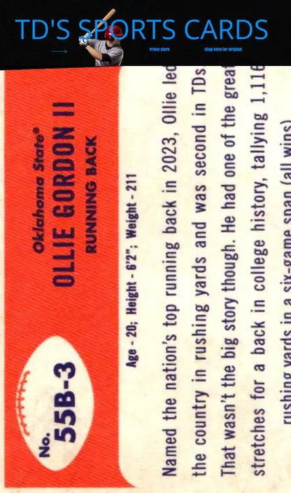 Ollie Gordon II football card from 2024 Bowman University Chrome #55B-3 collection