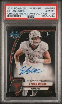 2024 Bowman University Sapphire Ethan Burke autographed football card PSA 10