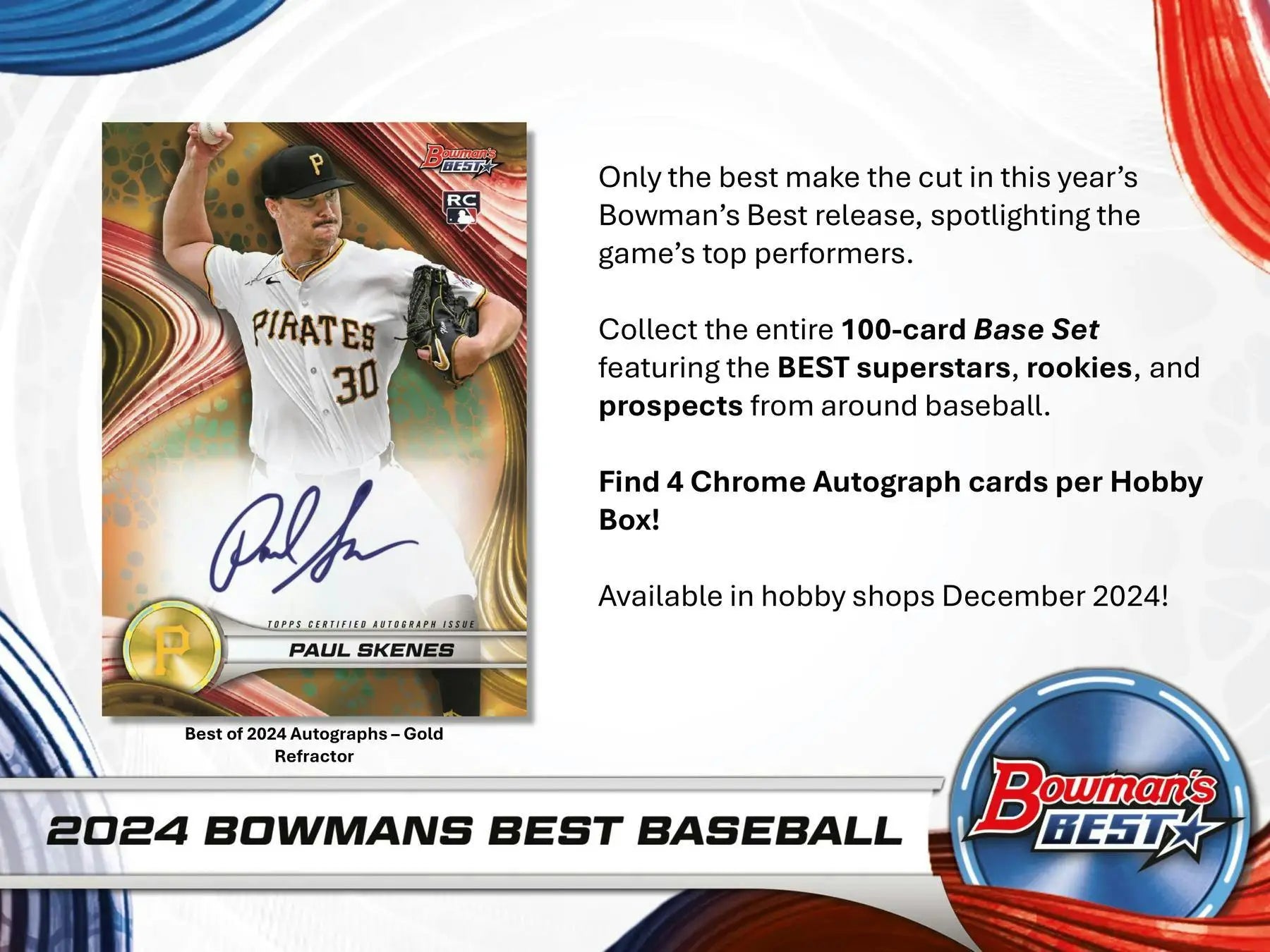 Paul Skenes baseball card from 2024 Bowman’s Best Hobby Box featuring refractor parallel