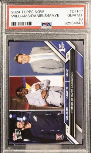 PSA-graded 2024 Topps Now baseball card of Caleb Williams, Jayden Daniels, and Drake Maye