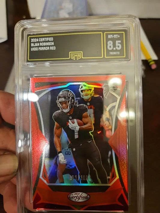 Graded Bijan Robinson football card 2024 Certified Mirror Red /100 Falcons