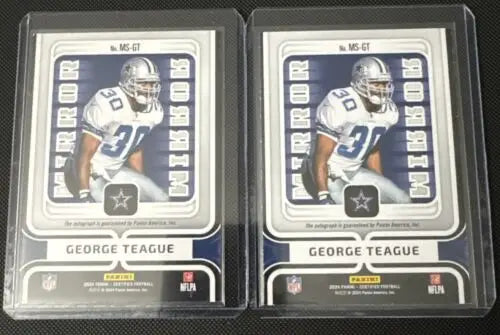 Two George Teague football cards from the 2024 Certified George Teague Auto lot