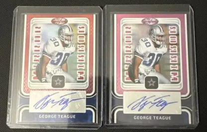 Two signed George Teague football cards from the Certified George Teague Auto lot