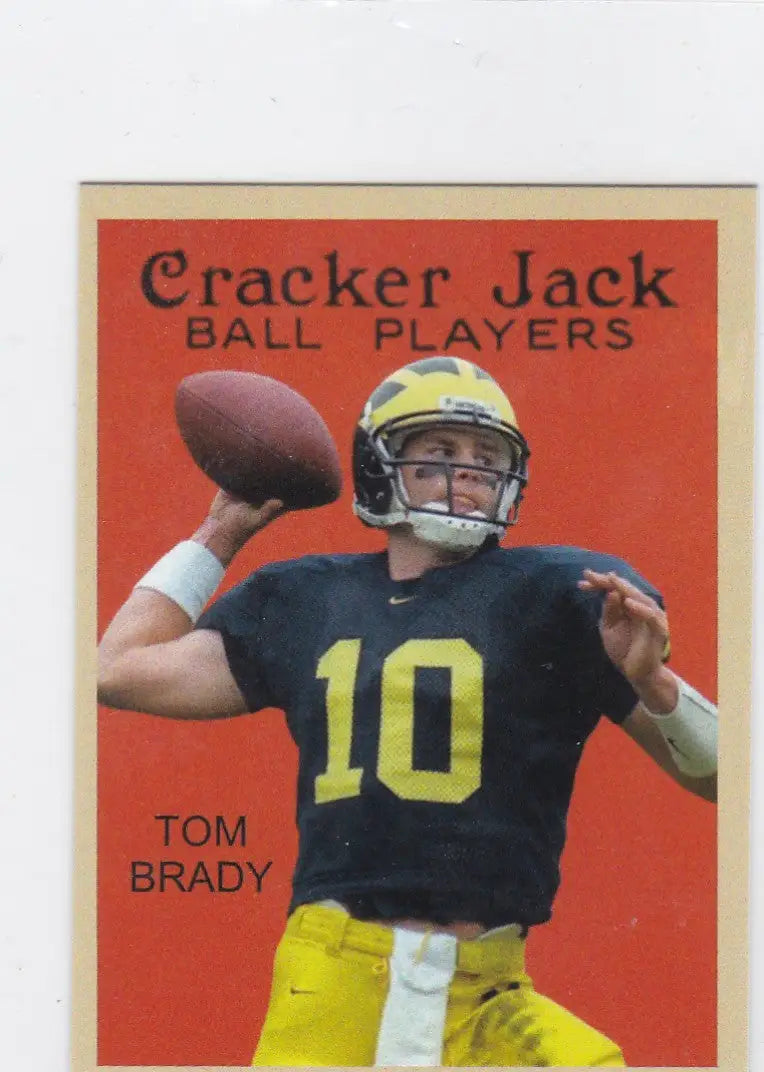 Football trading card featuring Tom Brady Michigan Wolverines from 2024 College Series Crackerjack