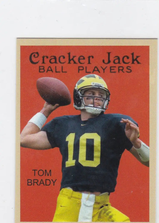 Football trading card featuring Tom Brady Michigan Wolverines from 2024 College Series Crackerjack