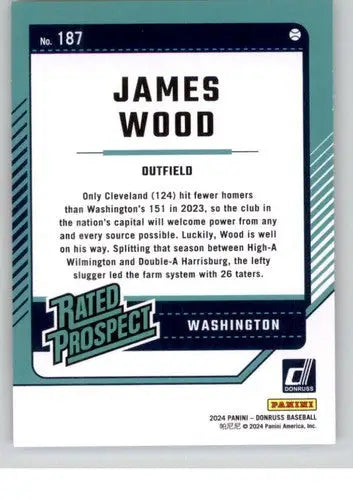 2024 Donruss James Wood rated prospect baseball card back with original gloss