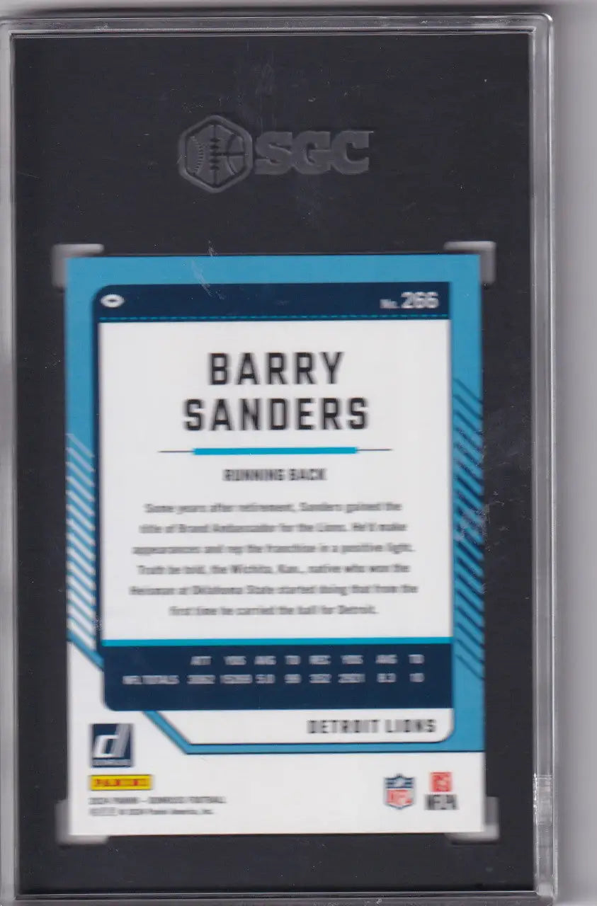 Graded Barry Sanders football card 2024 Donruss #266 SGC 10 Detroit Lions