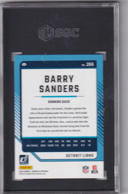 Graded Barry Sanders football card 2024 Donruss #266 SGC 10 Detroit Lions