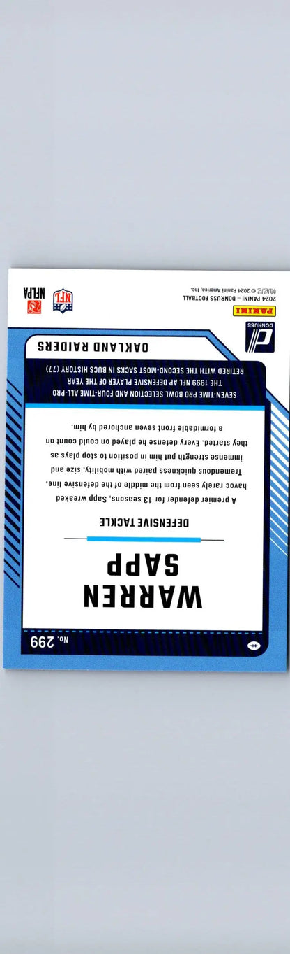 Warren Sapp football card from 2024 Donruss #299 Sapp Press Proof Blue