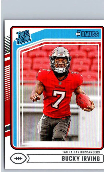2024 Donruss Bucky Irving Football Trading Card, collectible sports card image