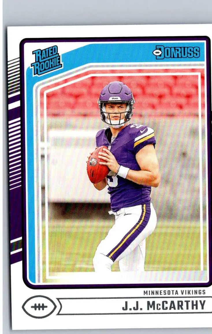 2024 Donruss Rated Rookie J.J. McCarthy football trading card Minnesota Vikings
