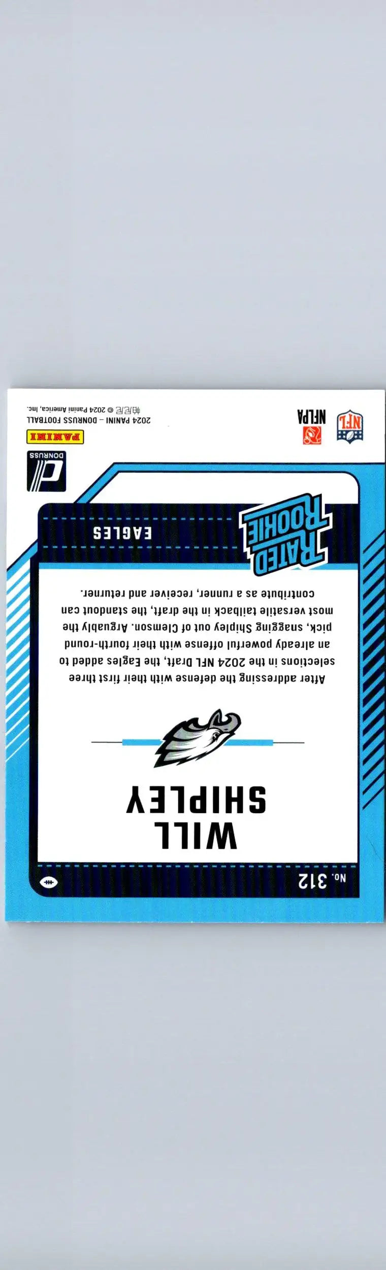2024 Donruss Will Shipley football card front view showcasing athlete in team uniform